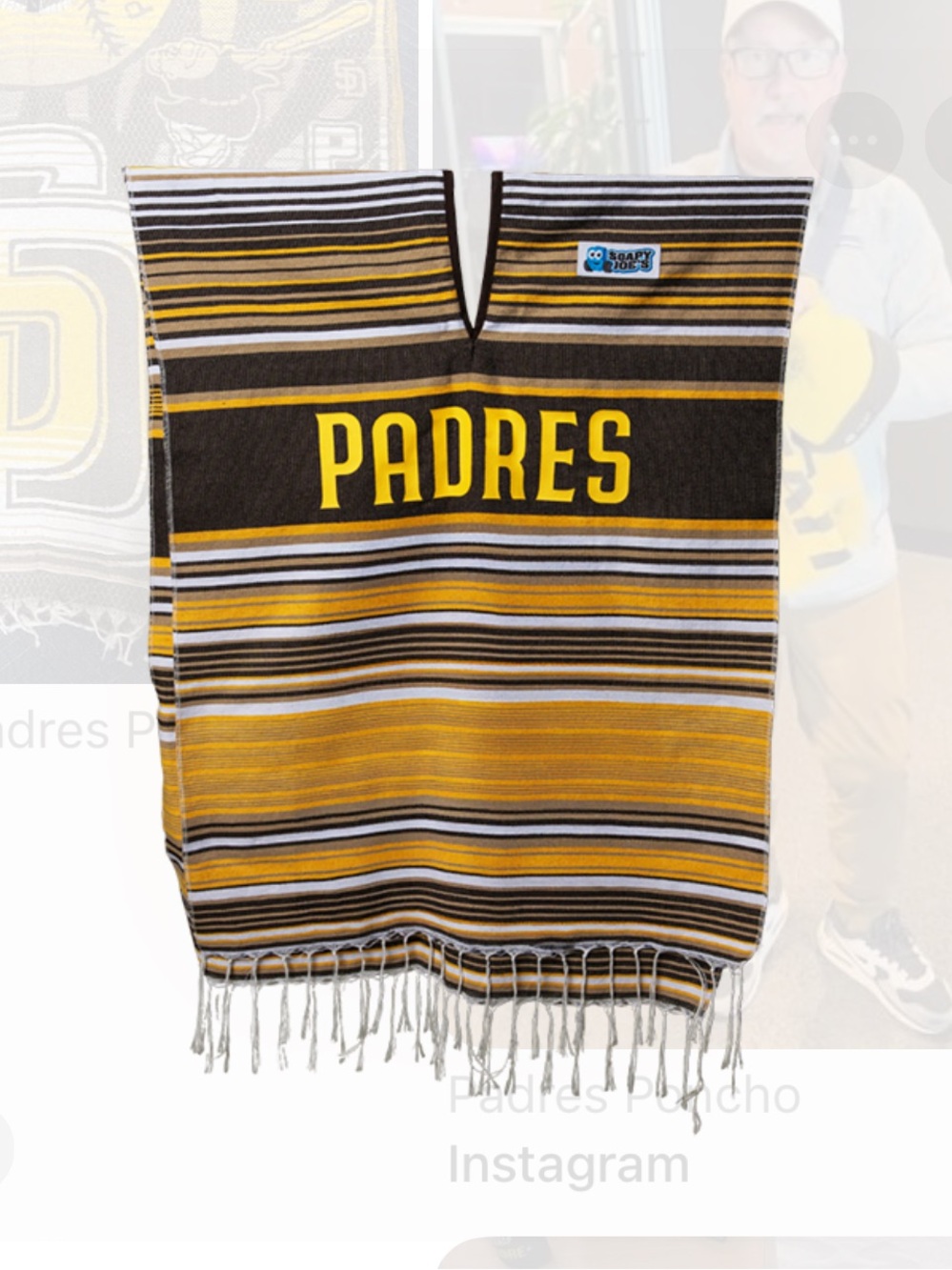 MLB San Diego Padres Baseball Striped Serape Poncho in Brown & Gold
